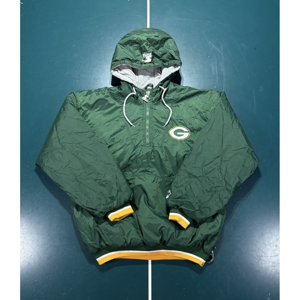 Vintage 90s Green Bay Packers Starter Puffer Jacket Men's Medium Hooded Quilted